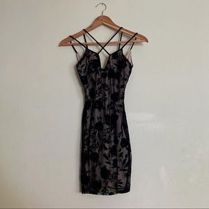 Lace little black mini body con dress